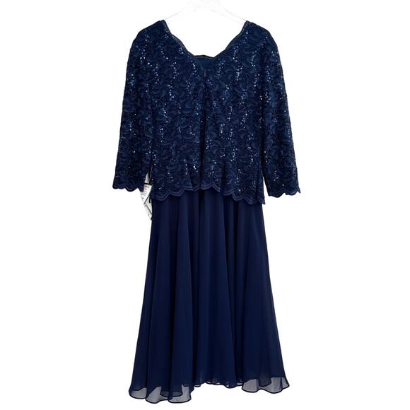 Alex Evenings Sequined Lace Contrast Midi Dress Size 16 Navy Mother of the Bride - Picture 3 of 10